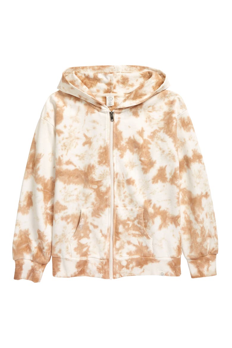 Kids' Essential Oversize Zip Hoodie, Main, color, IVORY DOVE TIE DYE