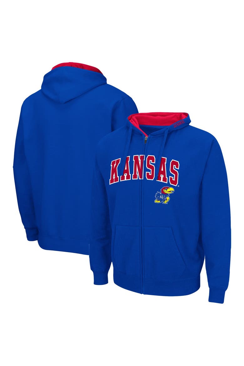 Men's Colosseum Royal Kansas Jayhawks Arch & Logo 3.0 Full-Zip Hoodie, Main, color, Royal