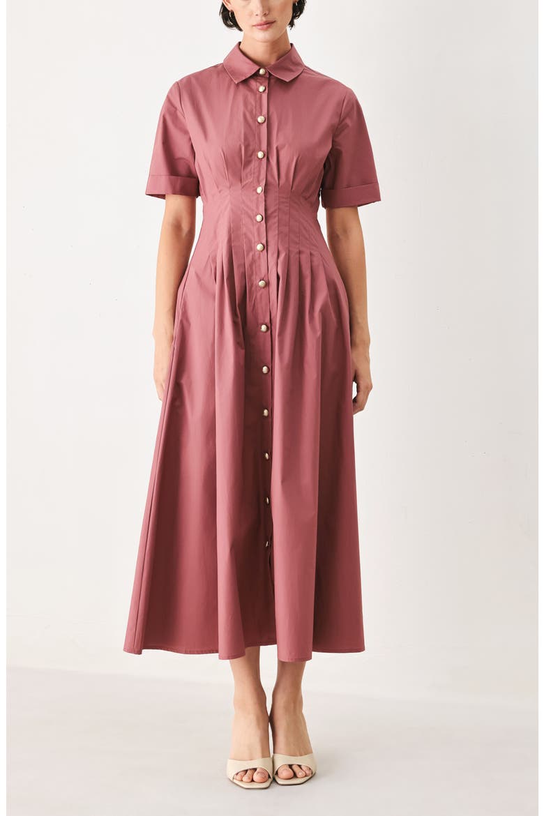 Pleated Cotton Shirtdress, Alternate, color, MAUVE