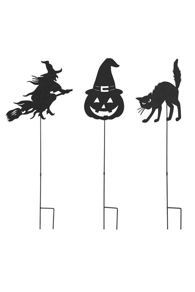 Set of 3 Halloween Metal Silhouette Yard Stake or Hanging Decor, Main, color, Black
