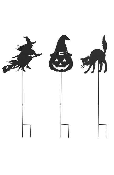 Set of 3 Halloween Metal Silhouette Yard Stake or Hanging Decor