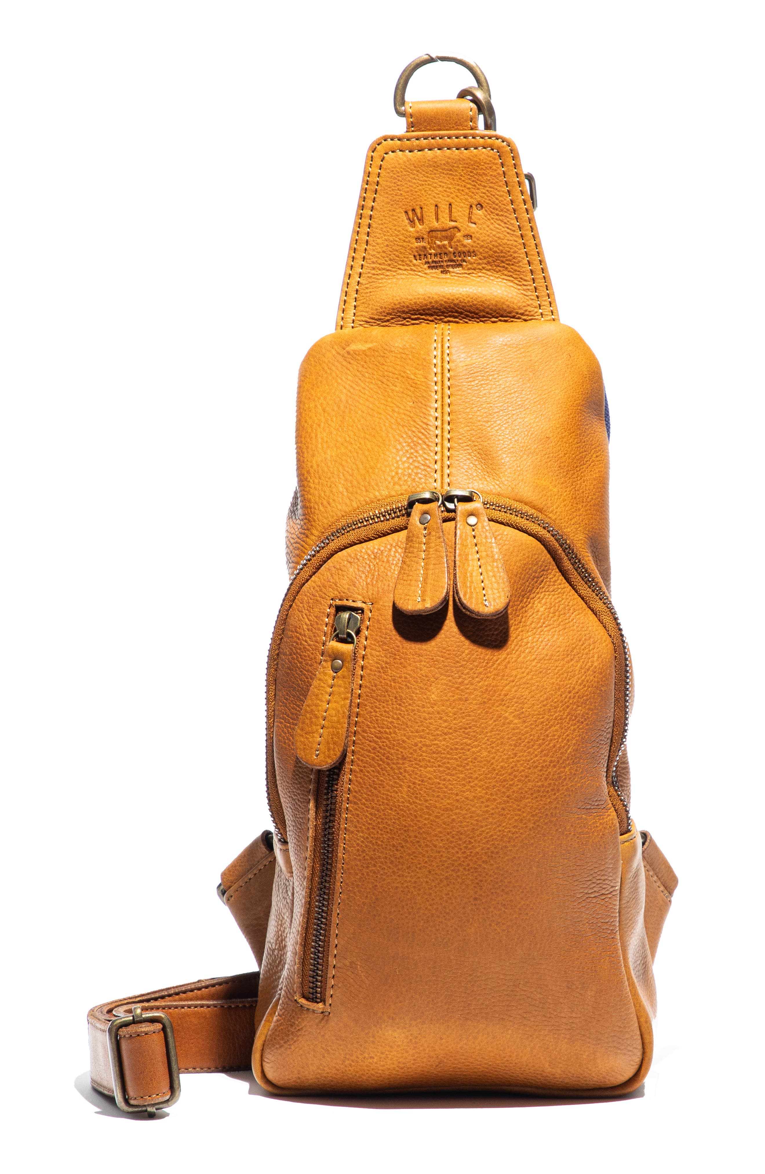 Zip Around Leather Sling Bag, Main, color, TAN