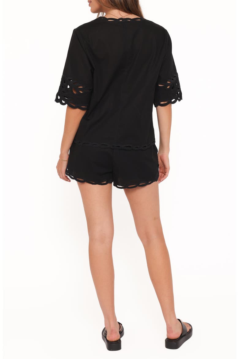Birdie Eyelet Top & Shorts Set, Alternate, color, BLACK