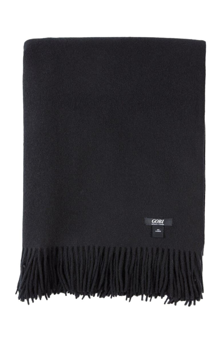 GOBI Mongolian Cashmere Large Blanket With Fringe, Main, color, Black