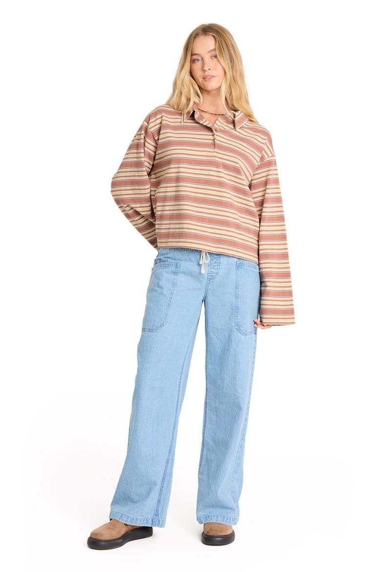 Sugar Striped Long Sleeve Polo, Alternate, color, SUGAR ALMOND