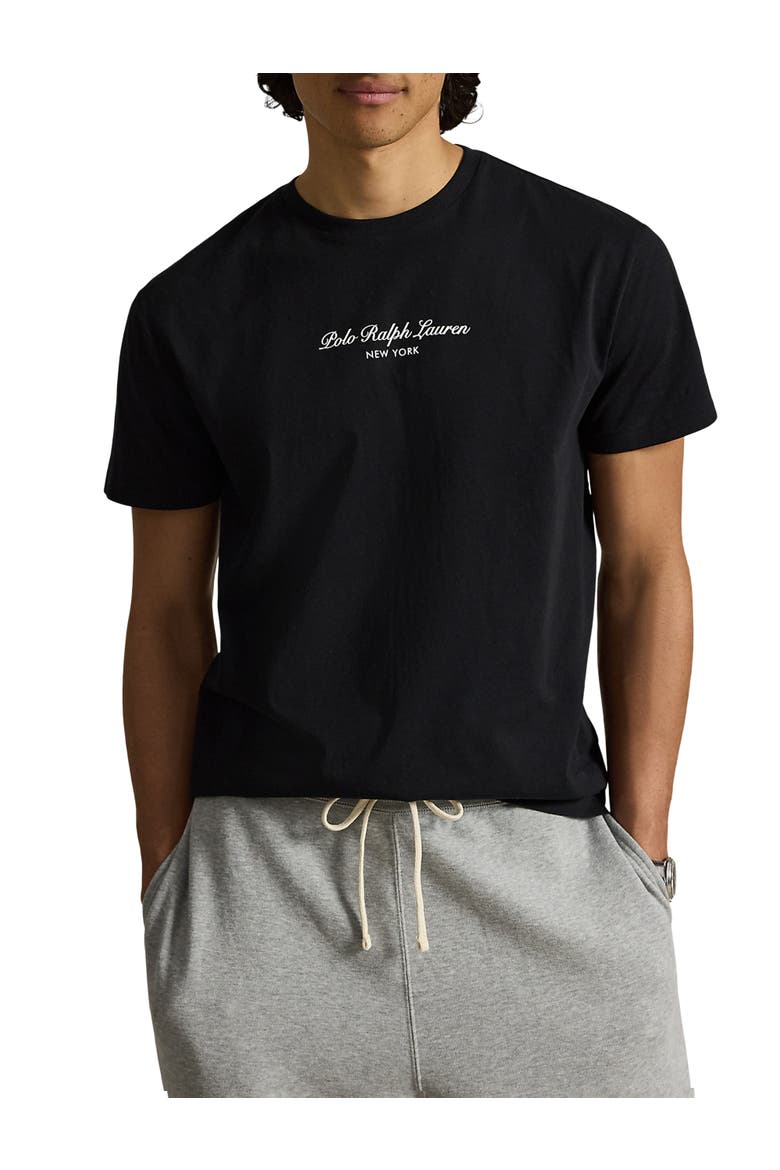 Big & Tall Printed Script T-Shirt, Main, color, POLO BLACK