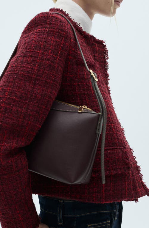 Shop Mango Fray Ends Crop Tweed Jacket In Cherry