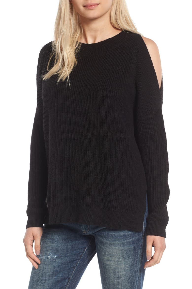 Cold Shoulder Tunic Sweater, Main, color, BLACK