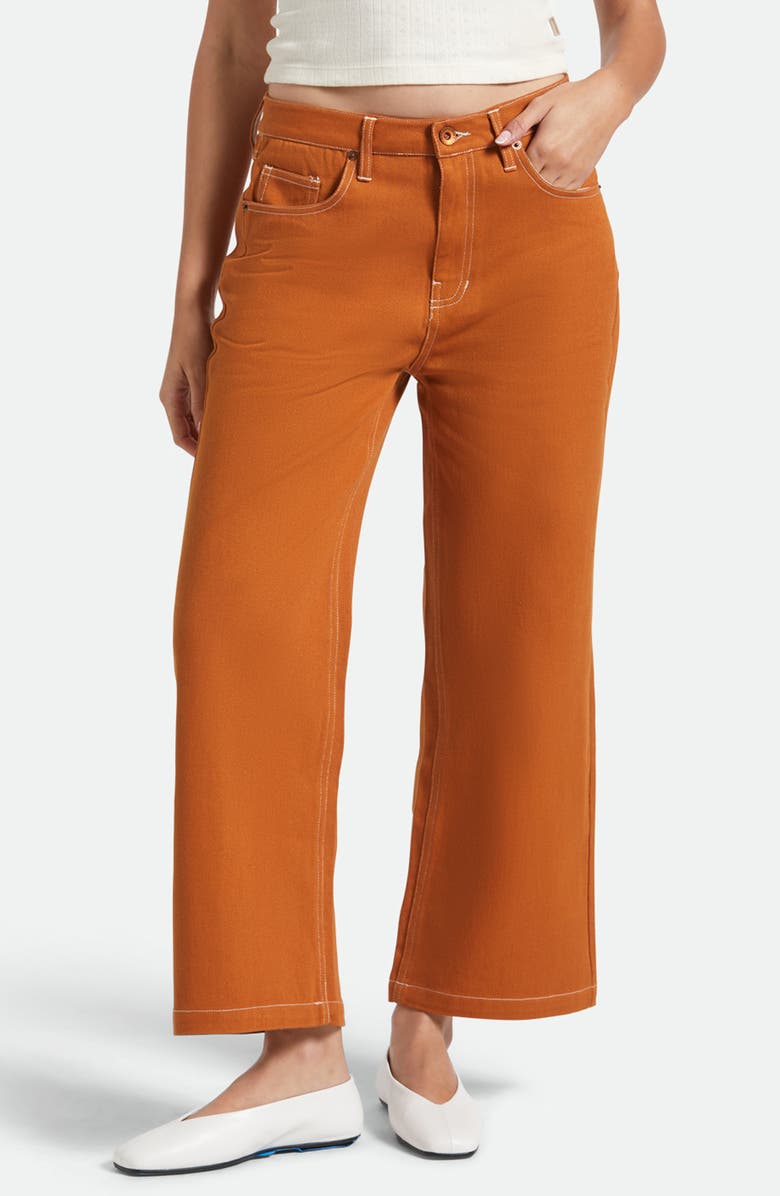 Brixton Margo Textured Cotton Crop Straight Leg Pants, Main, color, Rustic Caramel