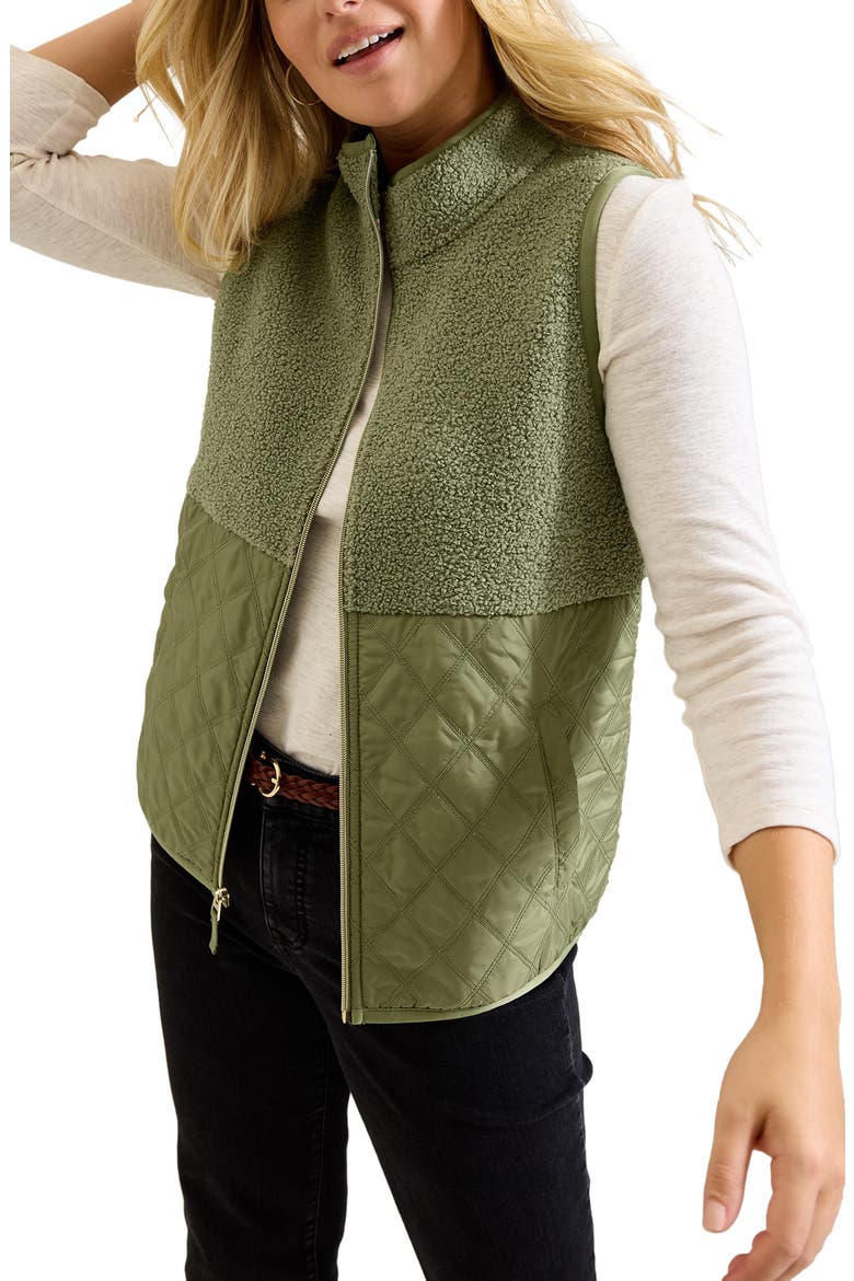 Mixed Media Quilted Vest, Main, color, DUSTY THYME