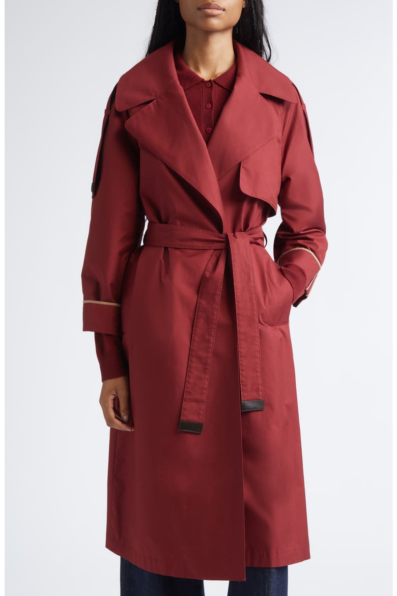 Water Repellent Belted Cotton Blend Trench Coat, Main, color, RASPBERRY