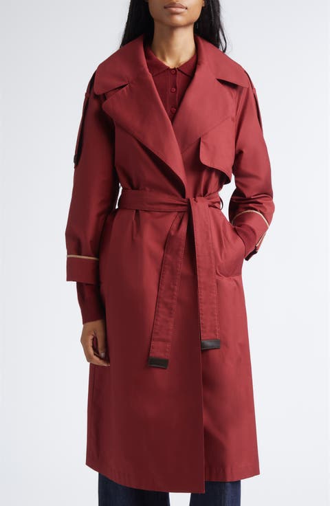 Water Repellent Belted Cotton Blend Trench Coat