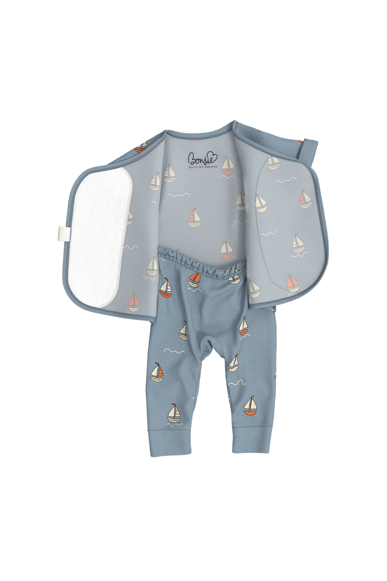 Footless Short Sleeve - Ahoy Baby, Alternate, color, Blue