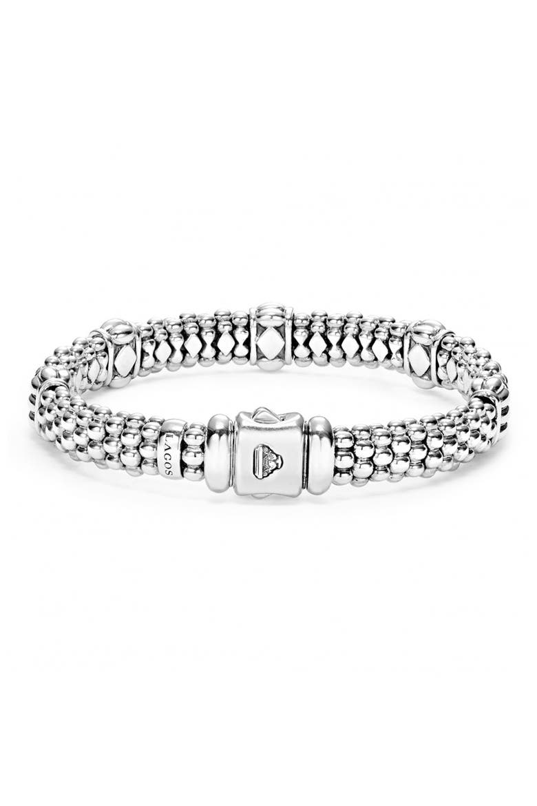 Fluted Station Caviar Rope Bracelet, Alternate, color, SILVER