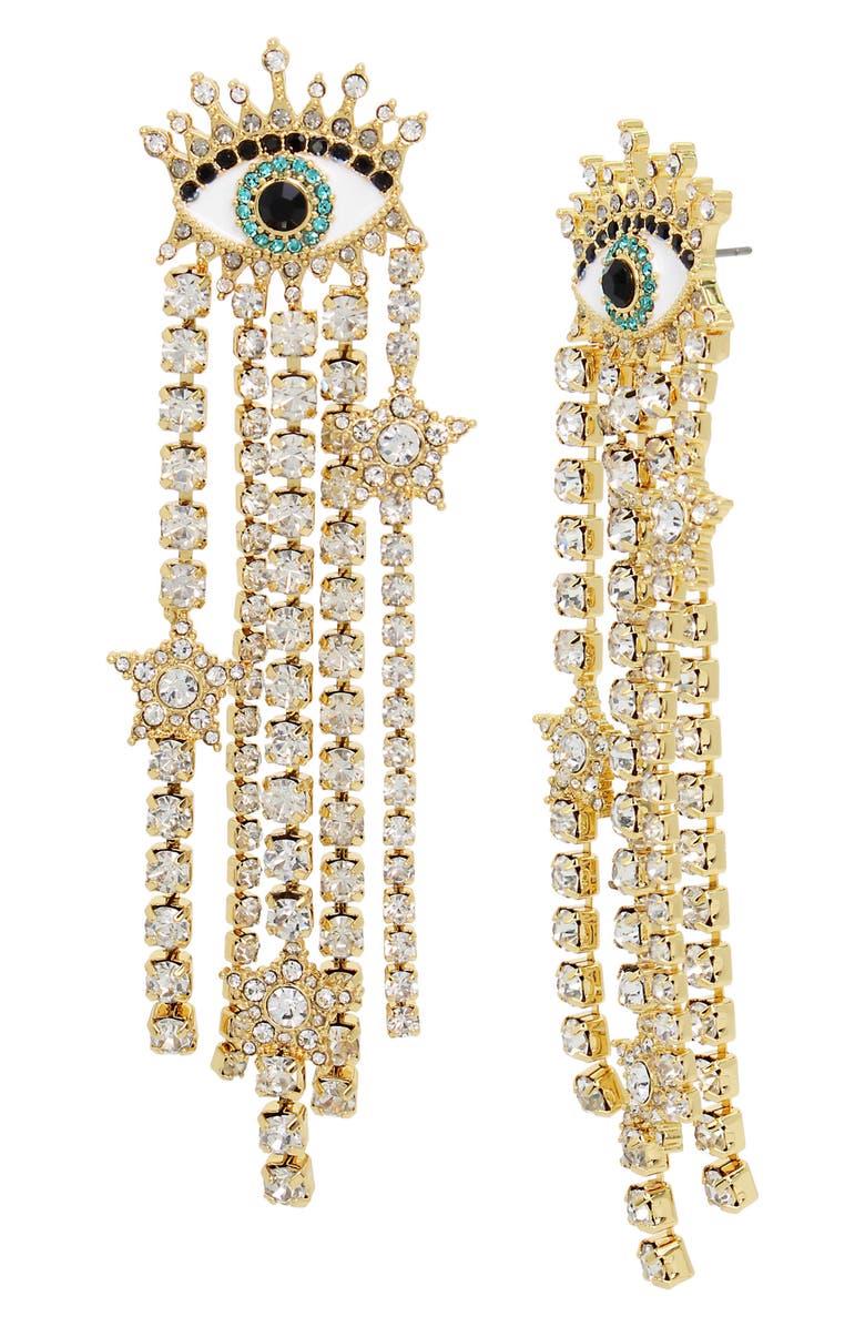 Kurt Geiger London Evil Eye Crystal Chain Fringe Earrings, Main, color,