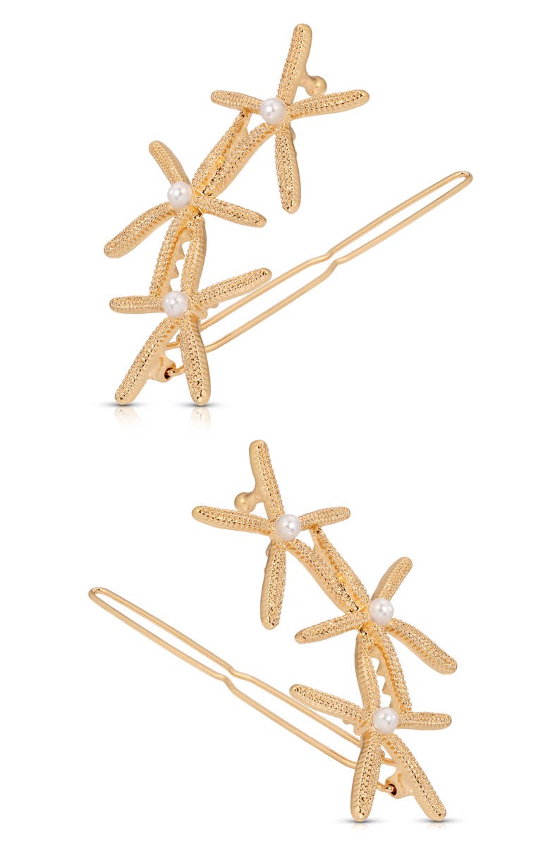 Ettika Triple Starfish Set of 2 Barrettes, Alternate, color, Gold