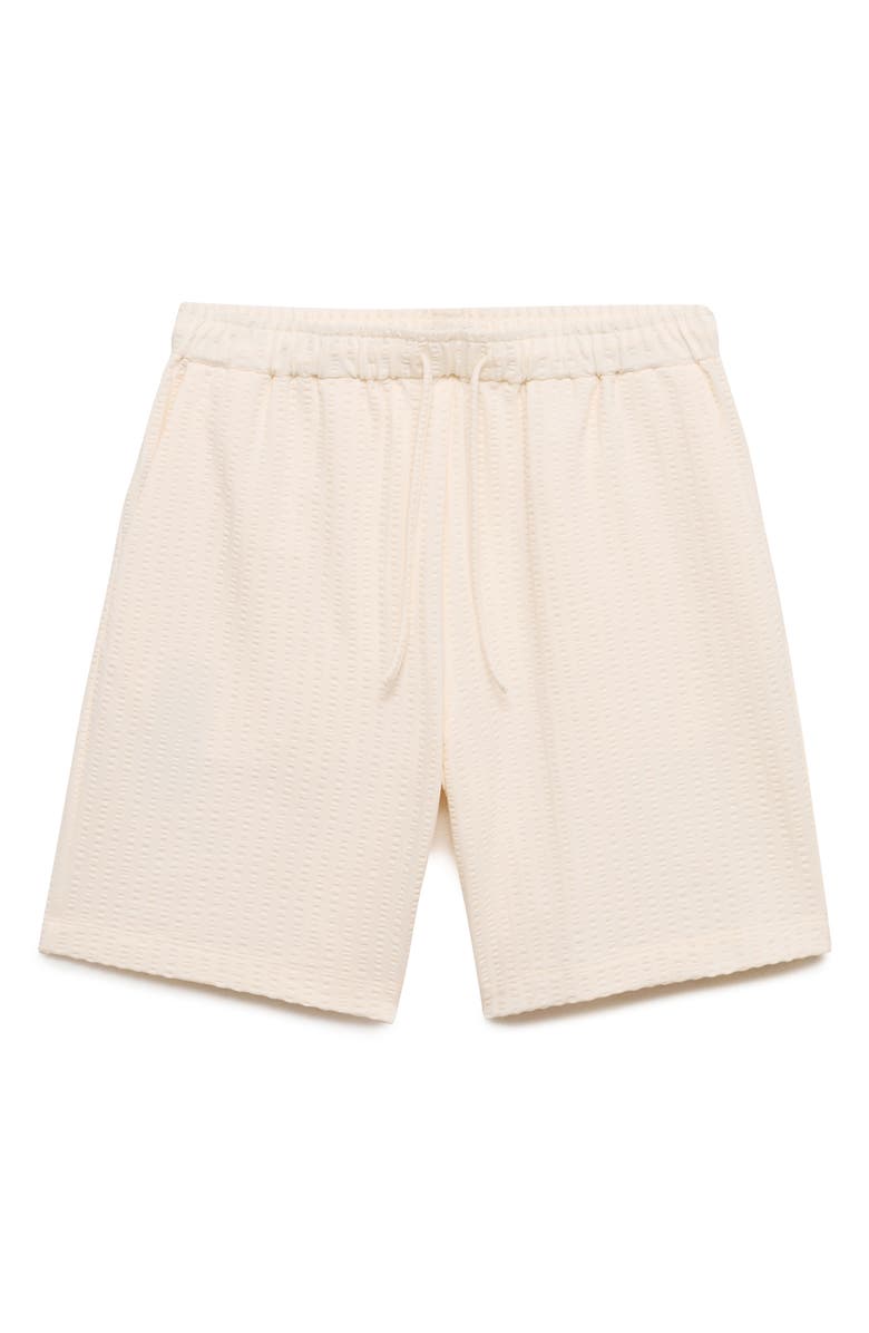 MANGO Drawstring Seersucker Shorts, Alternate, color, Ecru