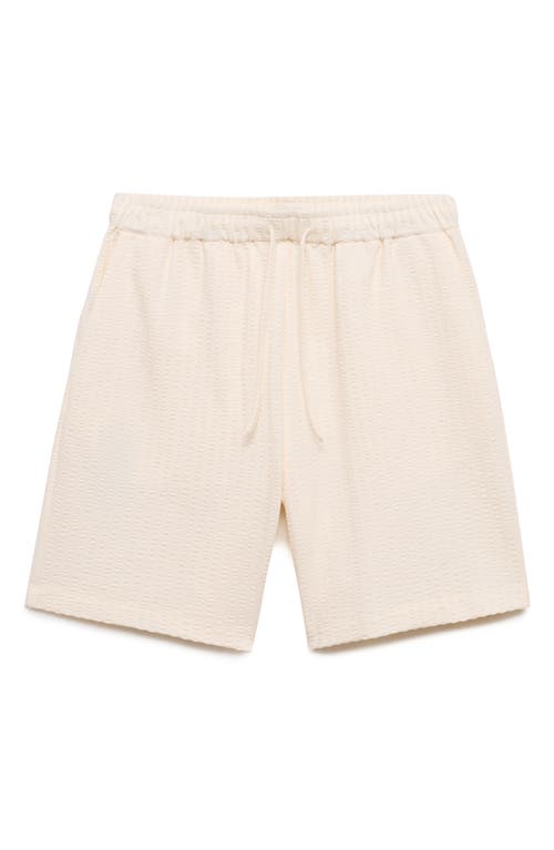 Mango Drawstring Seersucker Shorts In Neutral