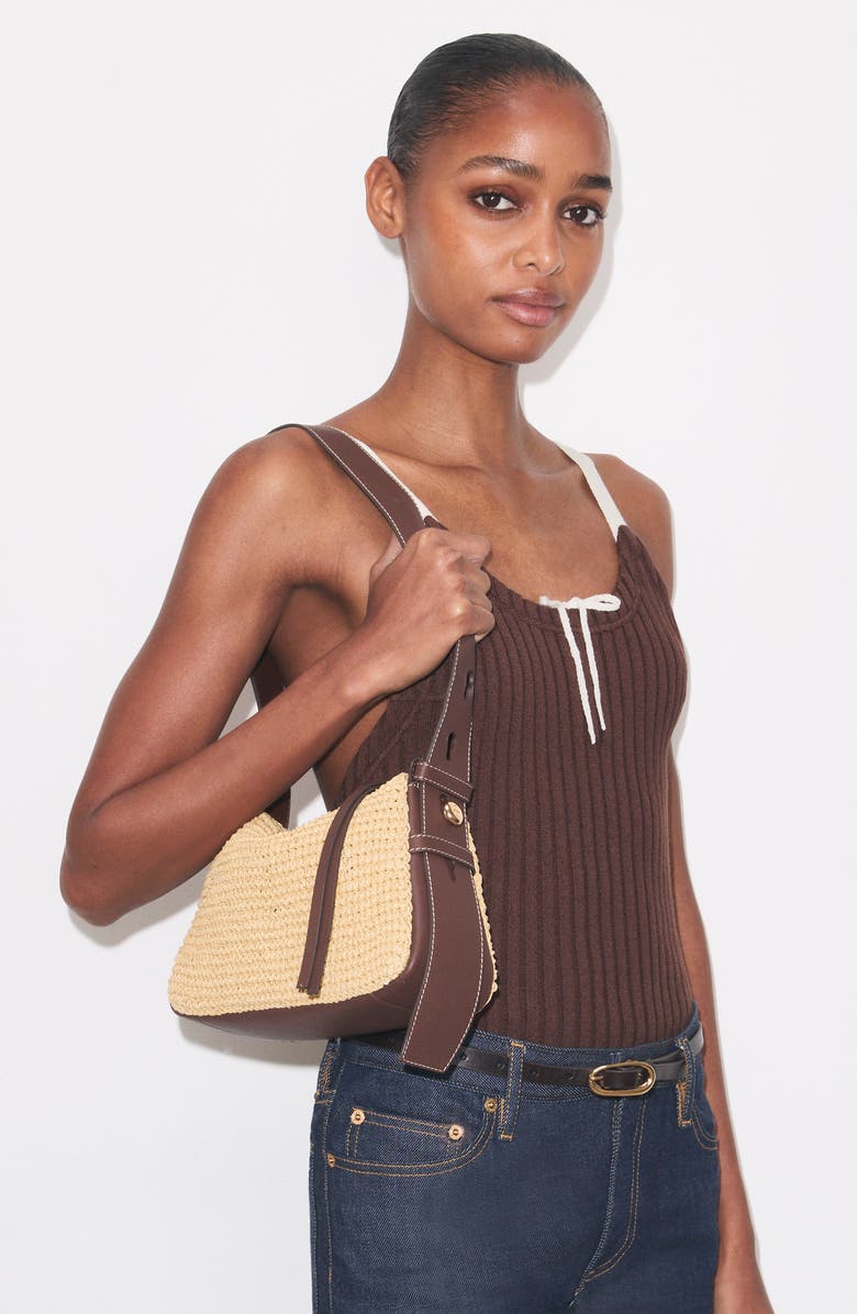 Tory Burch Small Romy Straw Shoulder Bag, Alternate, color, Natural