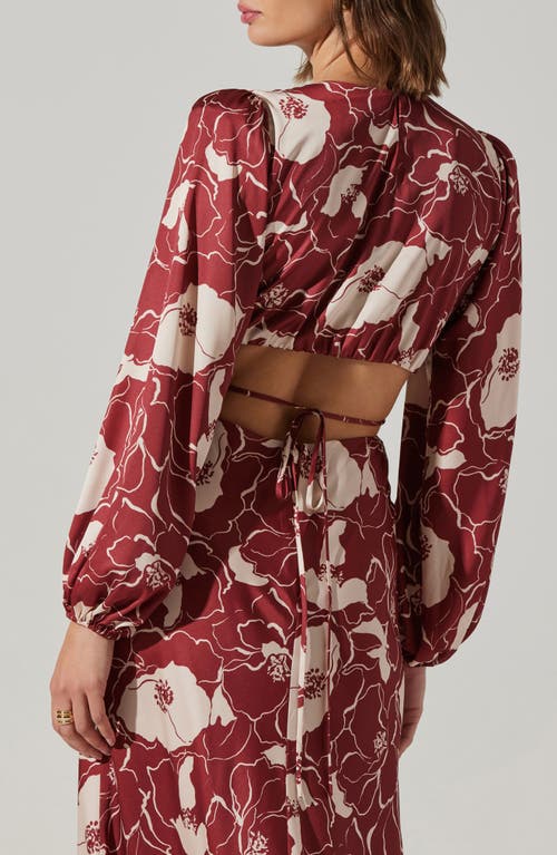Astr The Label Quinn Floral Cutout Long Sleeve Dress In Burgundy