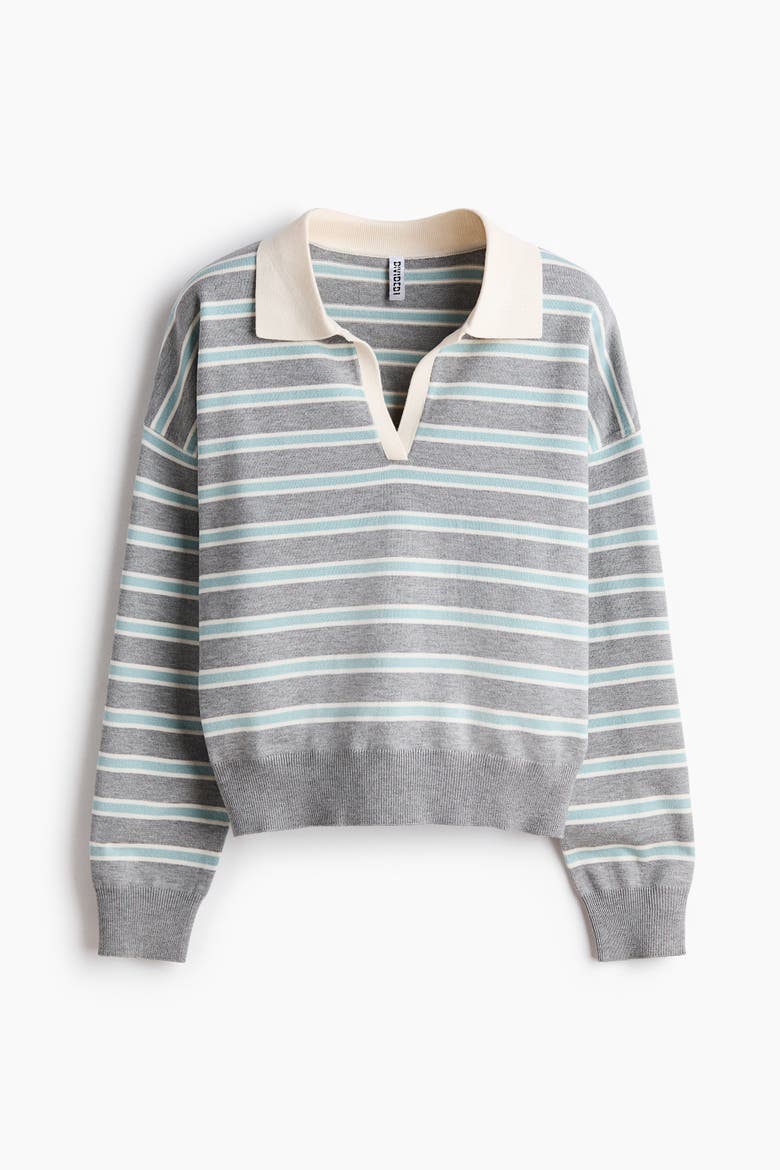 Fine-knit Polo Shirt, Alternate, color, Light gray melange/striped