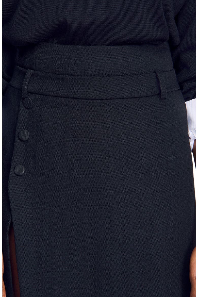 Mid-length slit wool skirt, Main, color, Black