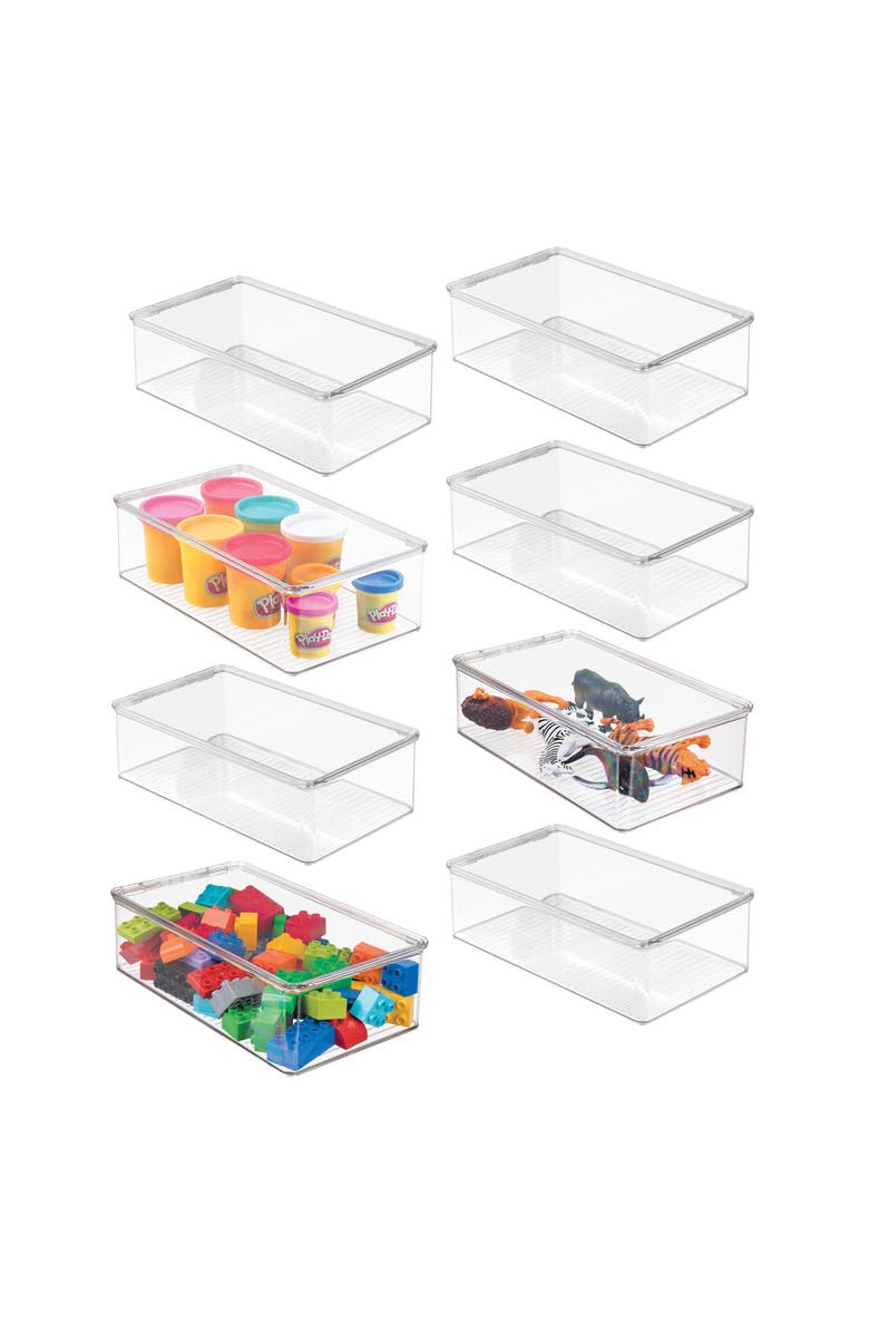 mDesign Plastic Playroom/Gaming Storage Organizer Box, Hinge Lid, 8 Pack, Main, color,
