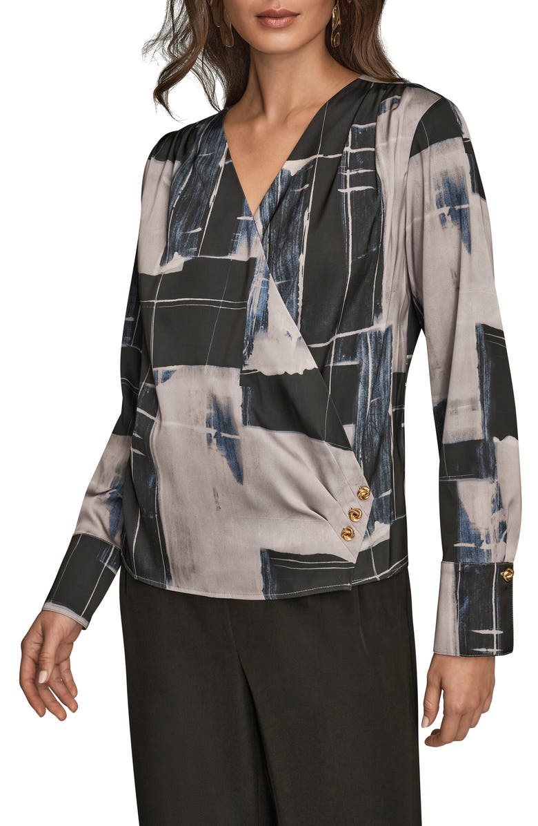 Donna Karan New York Print Faux Wrap Top, Alternate, color, Vapor Multi