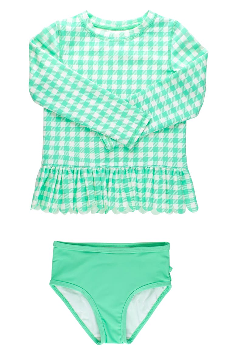 Kids' Gingham Long Sleeve Skirted UPF 50+ Rashguard, Main, color, GREEN