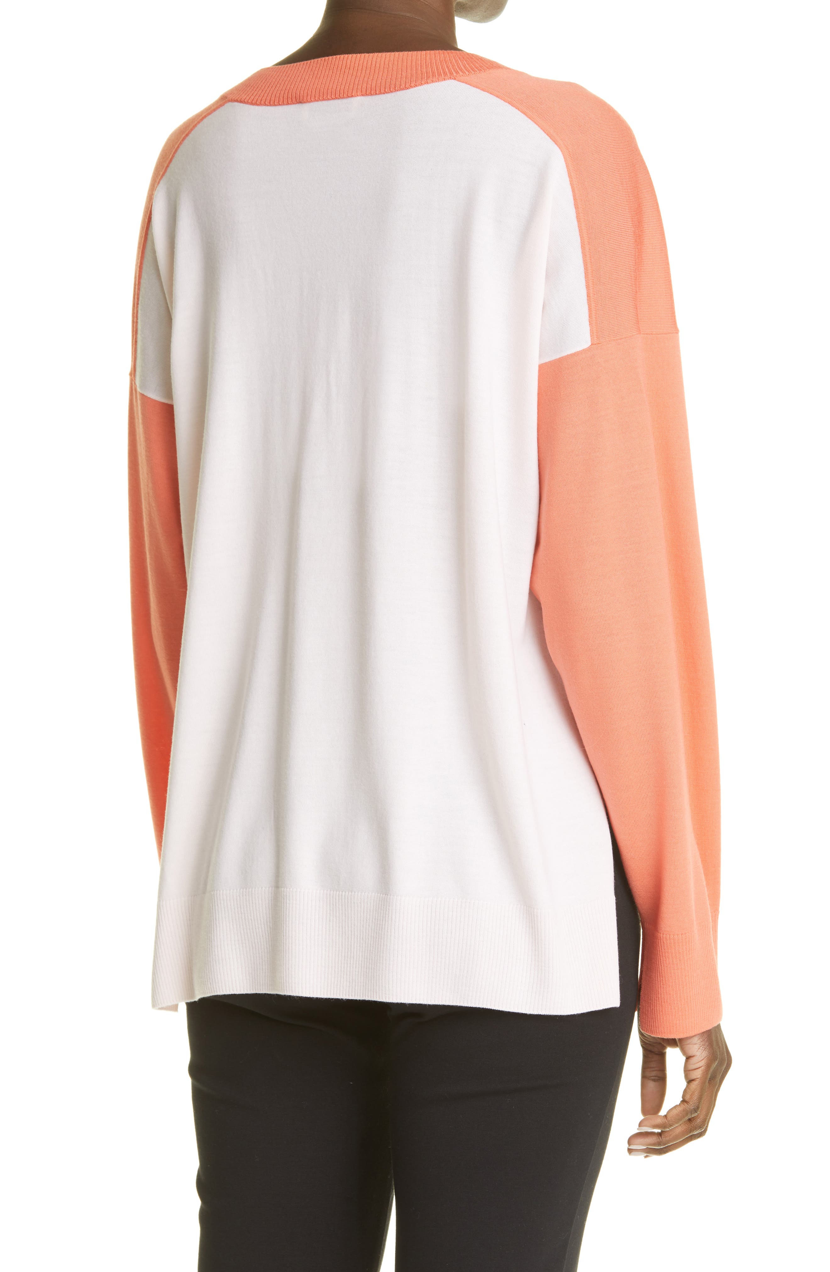 Contrast Back Wool V-Neck Sweater - image 2