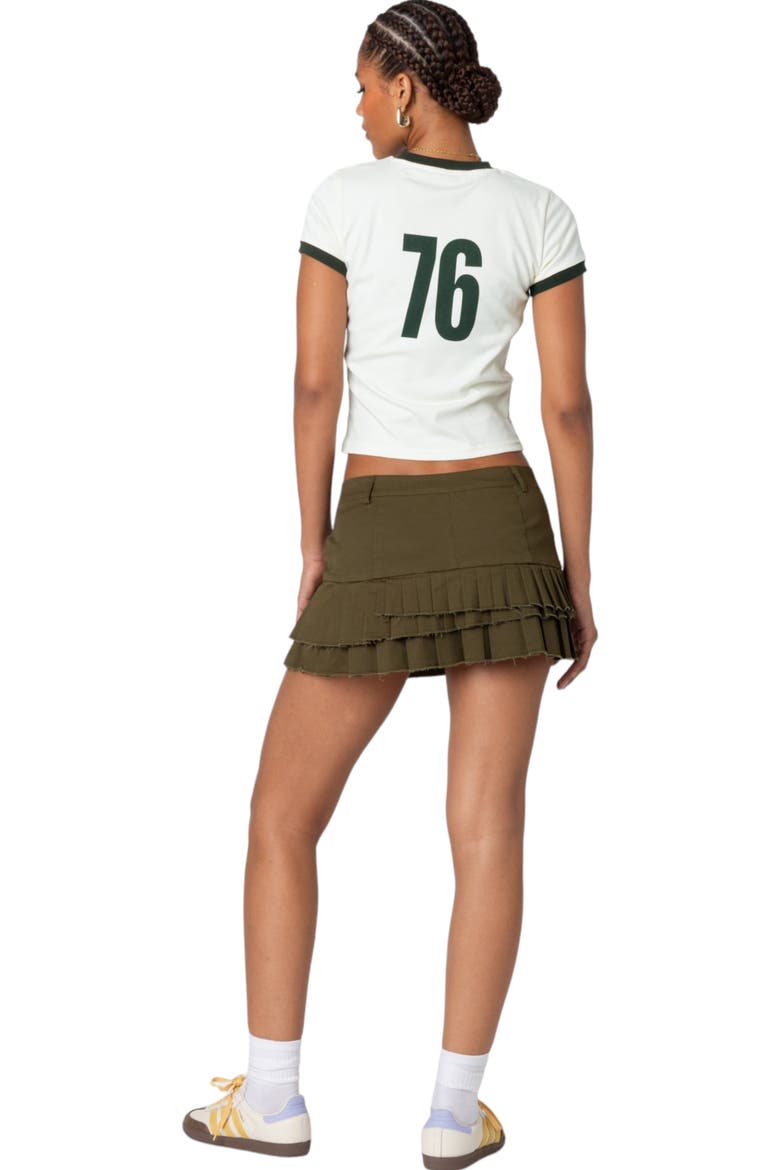 Pleated Cotton Miniskirt, Alternate, color, OLIVE