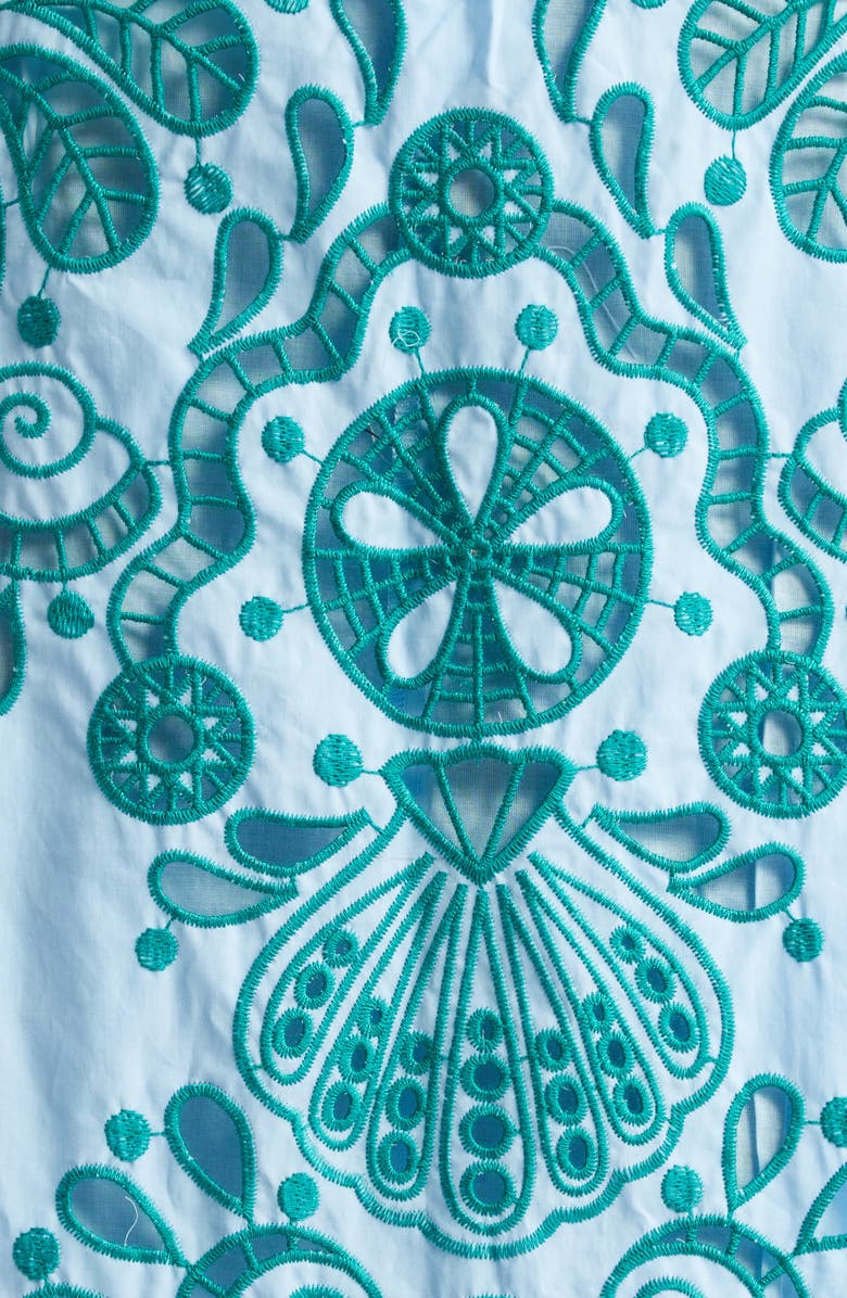 FARM Rio Eyelet Embroidery Cotton Midi Skirt, Alternate, color, Light Blue And Green