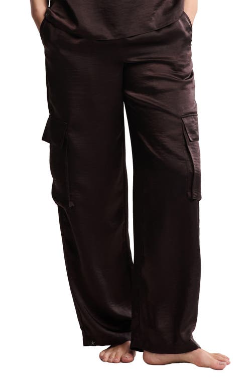 Barefoot Dreams Liquid Satin Wide Leg Cargo Pants In Brown