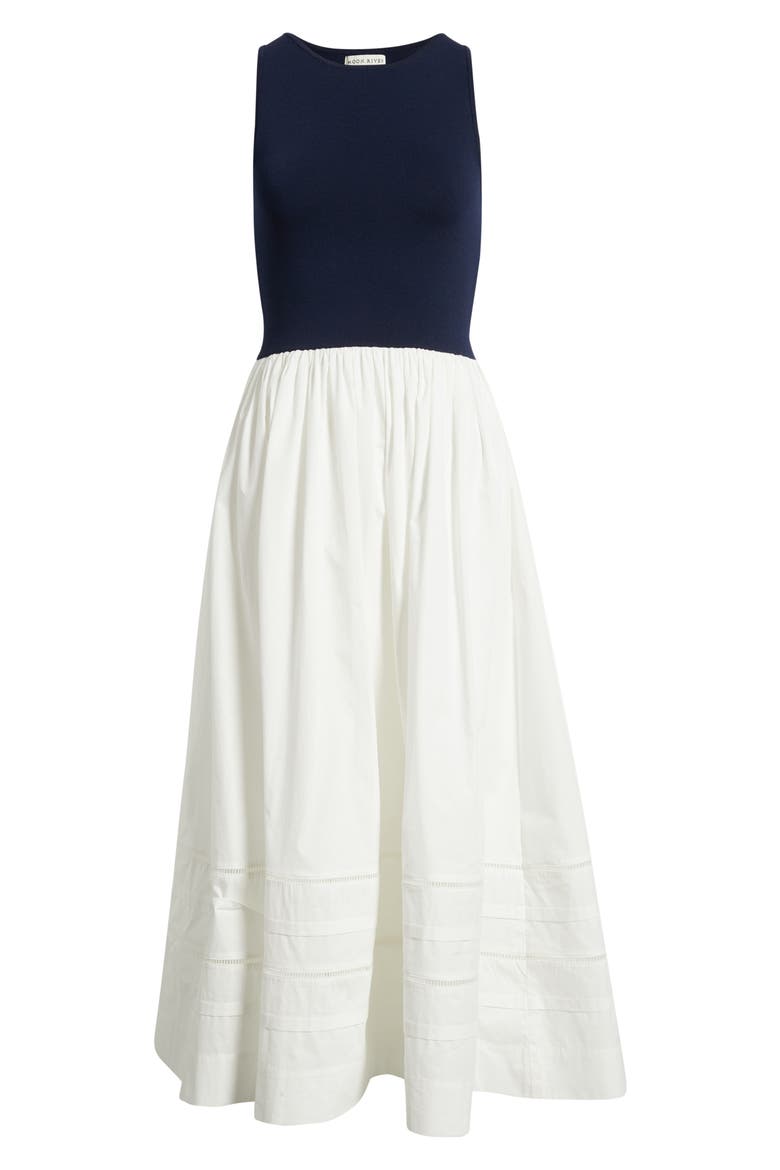 Mixed Media Dress, Alternate, color, NAVY/ OFF WHITE