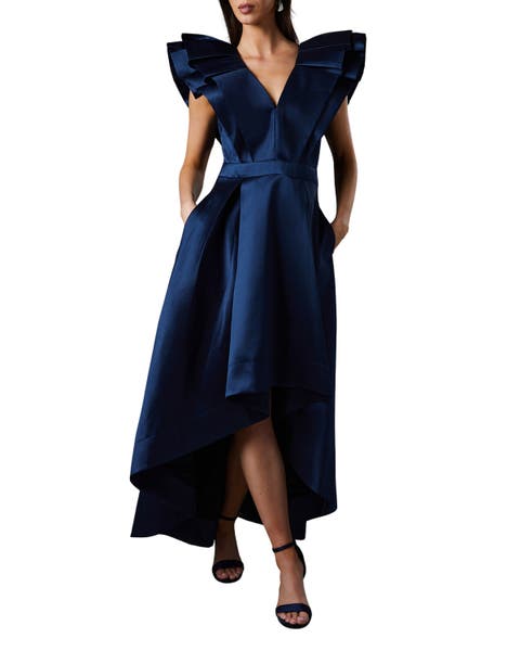 Frill Sleeve V-Neck Midi Dress