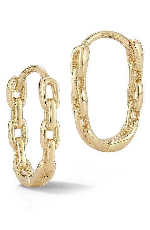 14K Gold Link Huggie Hoop Earrings