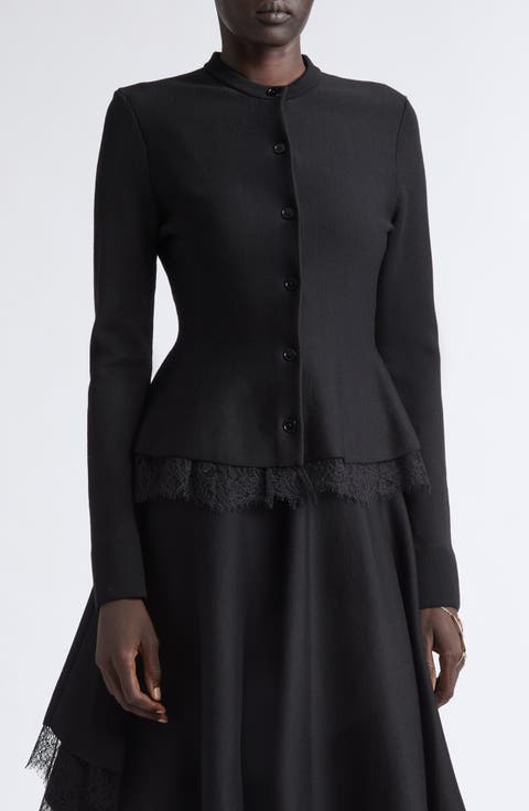 Lace Trim Peplum Cardigan