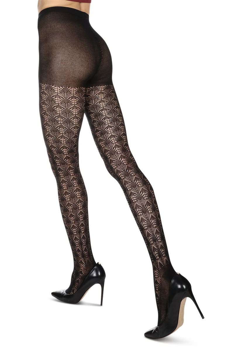 MeMoi Inverted Textured Cotton Blend Tights, Alternate, color,