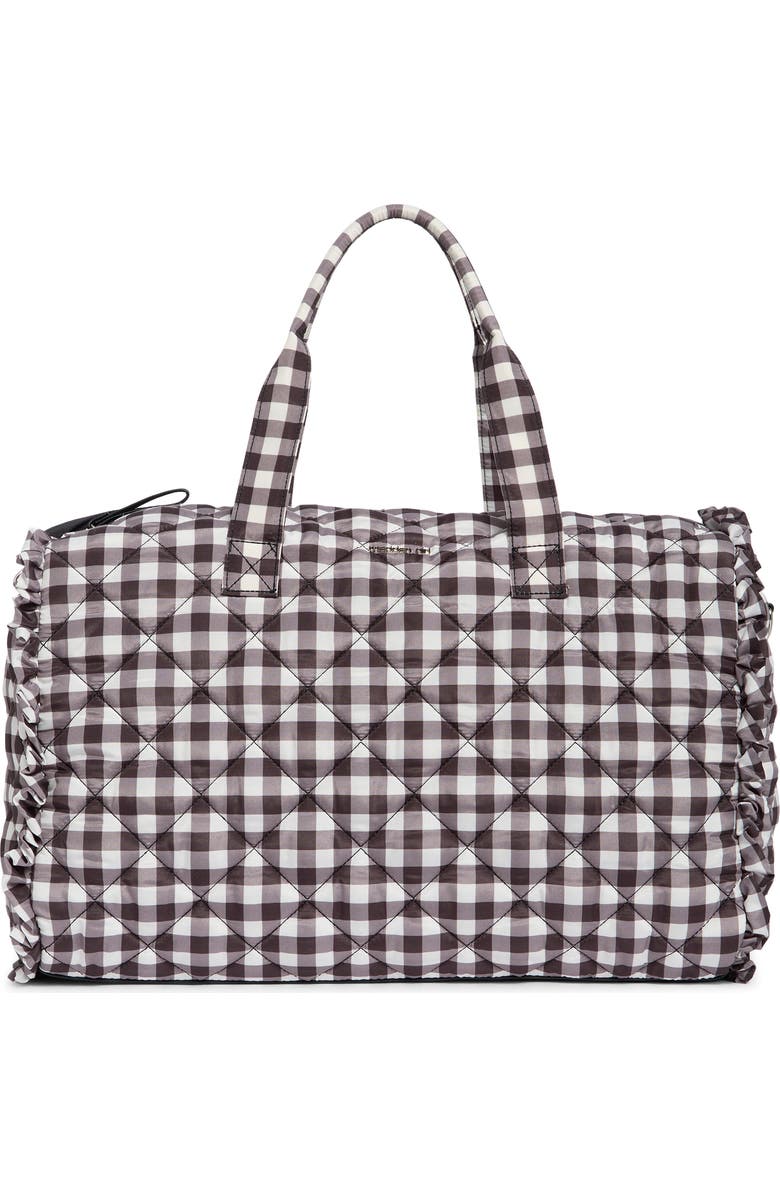 Madden Girl Quilted Duffle Bag, Main, color, Black/ White Gingham