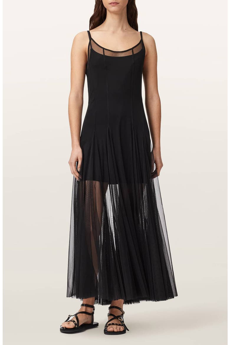 Harmonia Mesh Maxi Dress, Main, color, BLACK