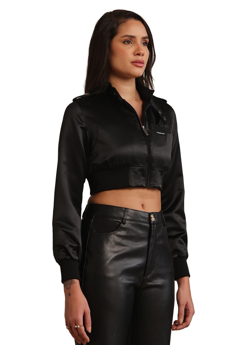 Women's Cropped Classic Satin Iconic Racer Jacket, Alternate, color, Black