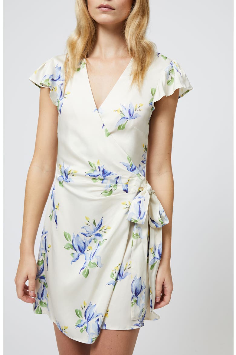 Ennis Vivian Floral Satin Wrap Minidress, Alternate, color, PALE IRIS MULTI