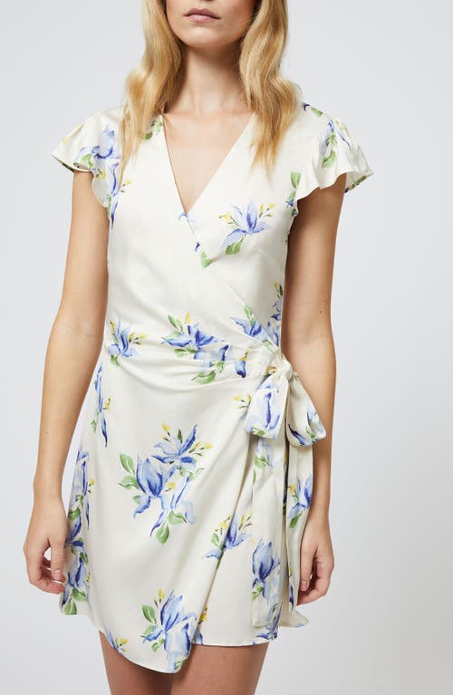 French Connection Ennis Vivian Floral Satin Wrap Minidress In Pale Iris Multi