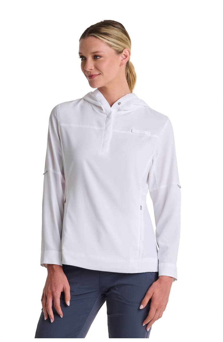 Coolibar Women's Henley Hoodie - UPF 50+ Sun Protection - Sea Spray, Alternate, color, White