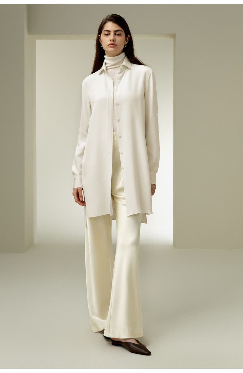 Lilysilk Classic Longline Silk Shirt, Alternate, color, Natural White