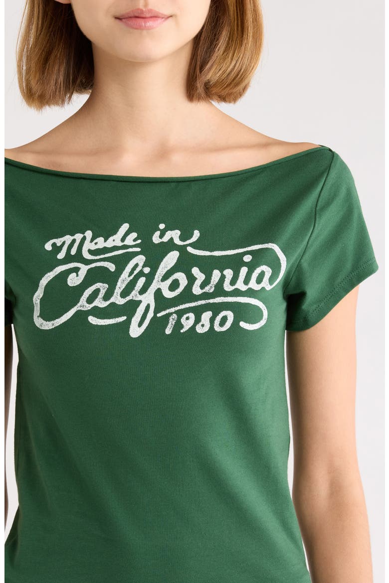 Cali Off the Shoulder Graphic Tee, Alternate, color, GREEN