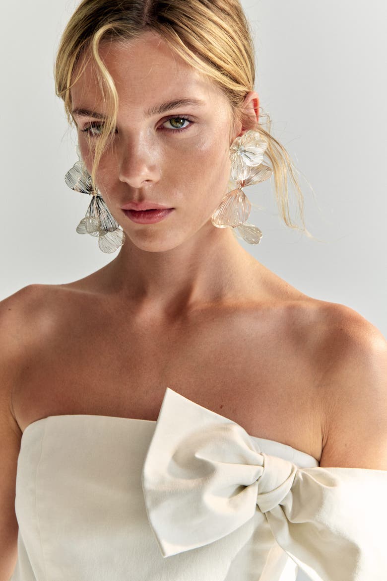 Bow-detail Bandeau Dress, Alternate, color, Ivory