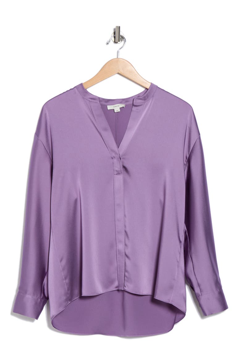 Long Sleeve Satin Button-Up Shirt, Alternate, color, DARK LAVENDER