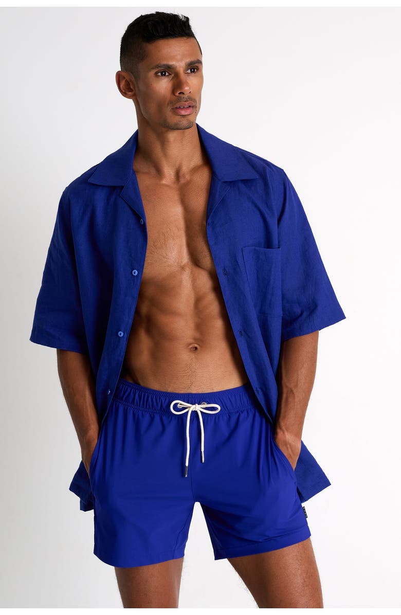 SHAN Classic fit stretch swim trunks, Alternate, color, Blue