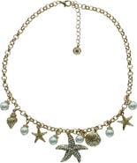 OLIVIA WELLES Crystal & Faux Pearl Starfish Charm Necklace